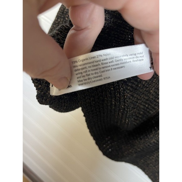 EILEEN FISHER Women's Sweater Size XS Long Sleeve Black/Gold Linen Blend - Picture 7 of 9